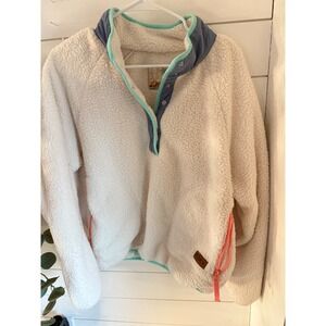 Roxy Originals Cream Sherpa Fleece Pullover Snap Neck Sweatshirt Women's Medium